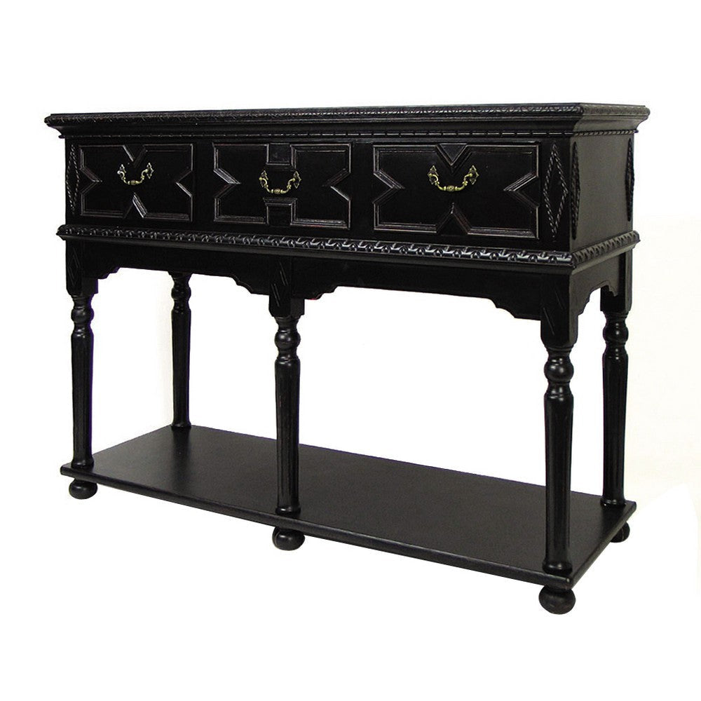 Console Table | 3 Drawer | X Design | Bun Feet | Black