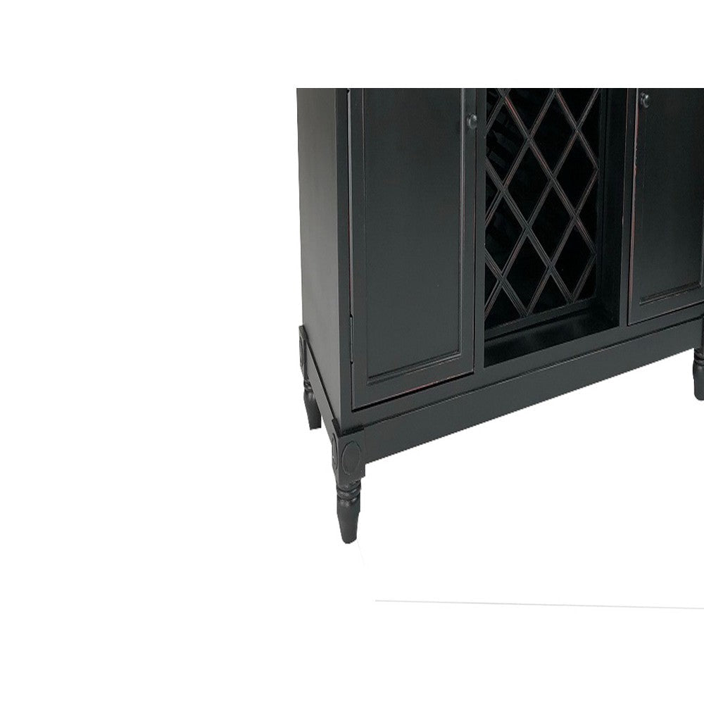 Transitional Wooden Sideboard with Built In Wine Rack Black By Casagear Home BM213460