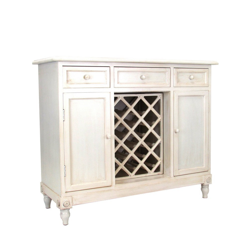 Transitional Wooden Sideboard with Built In Wine Rack, White By Casagear Home