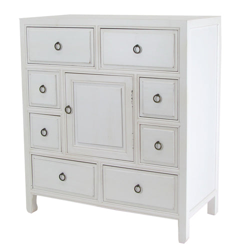 Tall Dresser Chest | Wood | 8 Drawers | 1 Cabinet | White