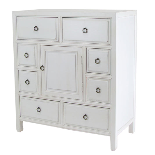 Tall Dresser Chest | Wood | 8 Drawers | 1 Cabinet | White