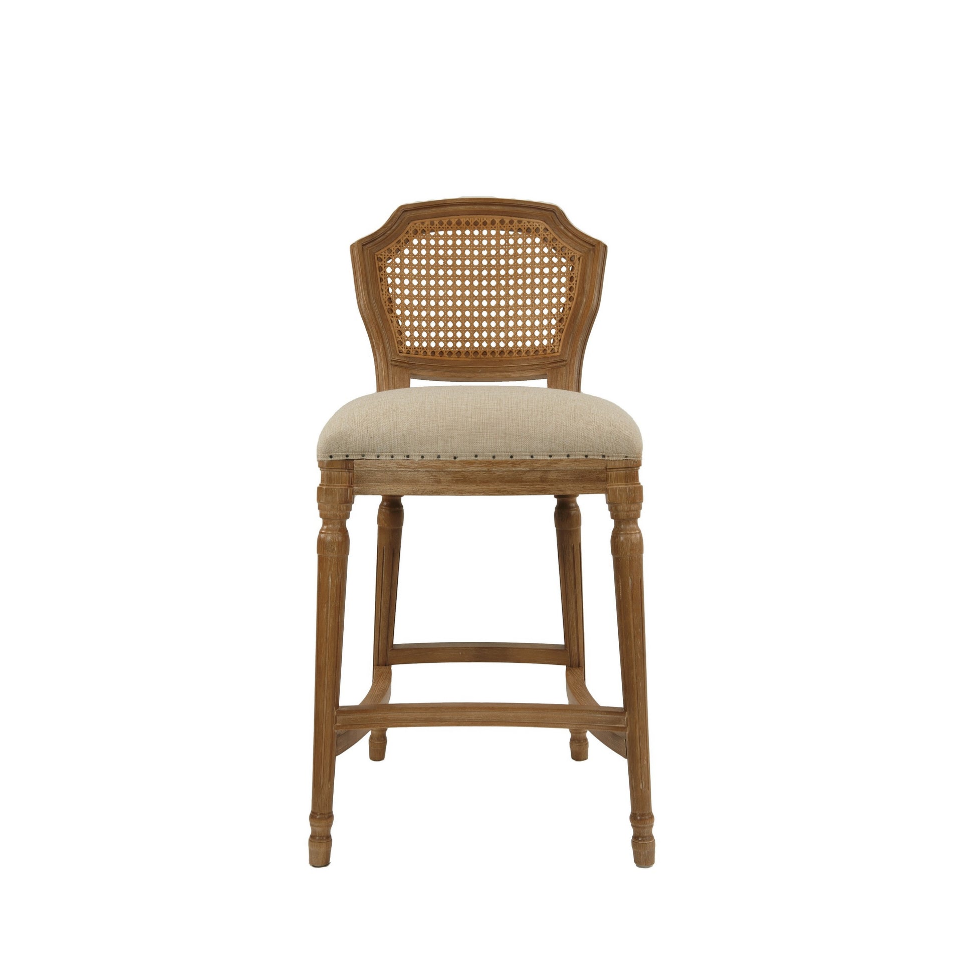 Nailhead Fabric Upholstered Bar Stool with Perforated Back Beige and Brown by Casagear Home BM214010