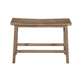 33 Inch Saddle Seat Bench with Angled Frame, Sandblasted Antique Brown Acacia Wood By The Urban Port