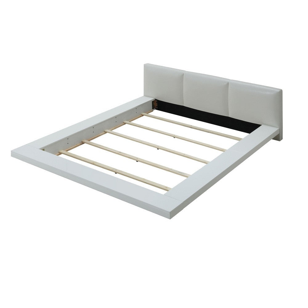 Platform Style Eastern King Size Bed with Leatherette Headboard White BM214057