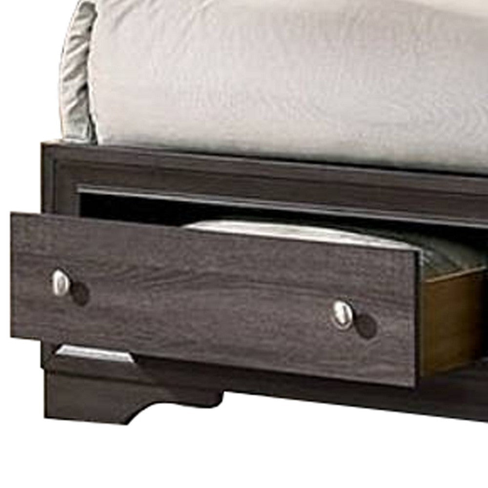 Panel Design Eastern King Bed with Silver Accents and Bracket Feet Gray BM214059