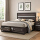 Panel Design Eastern King Bed with Silver Accents and Bracket Feet, Gray