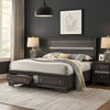 Panel Design Eastern King Bed with Silver Accents and Bracket Feet, Gray
