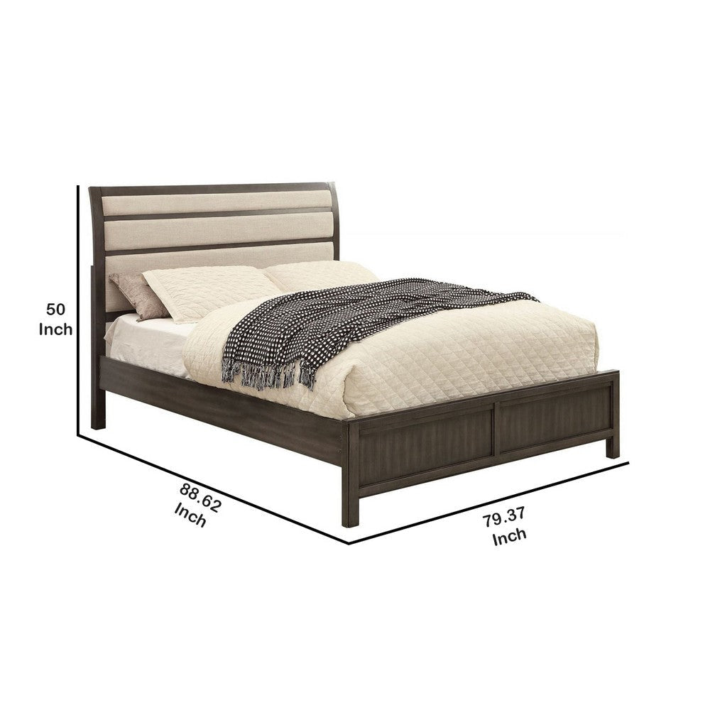 Platform Style California King Bed with Sleigh Headboard Gray and Beige By Casagear Home BM214088