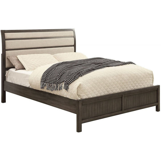 Platform Style California King Bed with Sleigh Headboard, Gray and Beige By Casagear Home