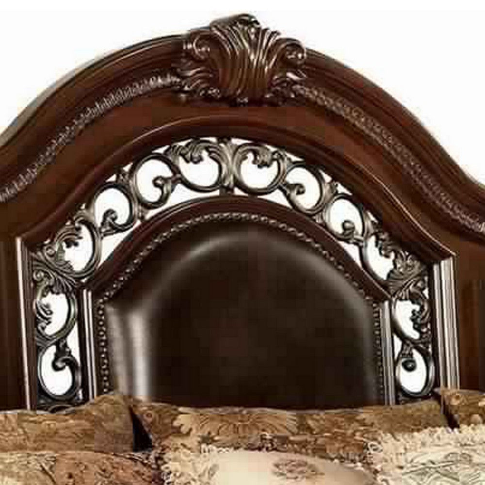 Traditional Eastern King Bed with Scalloped Headboard and Bun Feet,Brown By Casagear Home BM214098