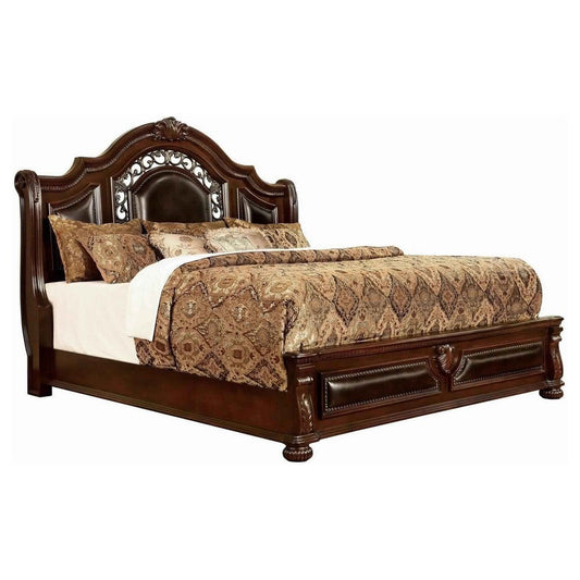 Traditional Eastern King Bed with Scalloped Headboard and Bun Feet,Brown By Casagear Home