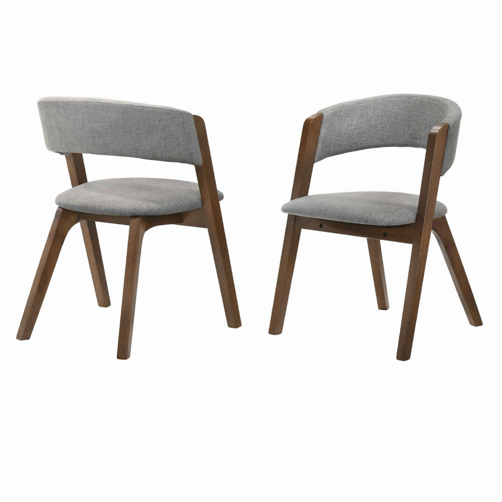 Fabric Upholstered Round Back Wood Dining Chair Set of 2 Brown and Gray By Casagear Home BM214483