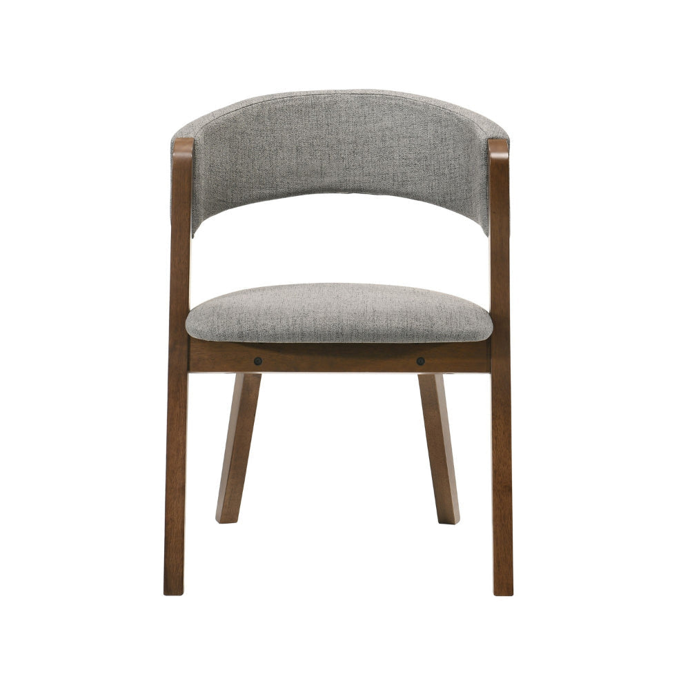 Fabric Upholstered Round Back Wood Dining Chair, Set of 2, Brown and Gray By Casagear Home