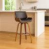 Barstool | Wood Swivel | Faux Leather Seat | Bar Height | Black & Brown