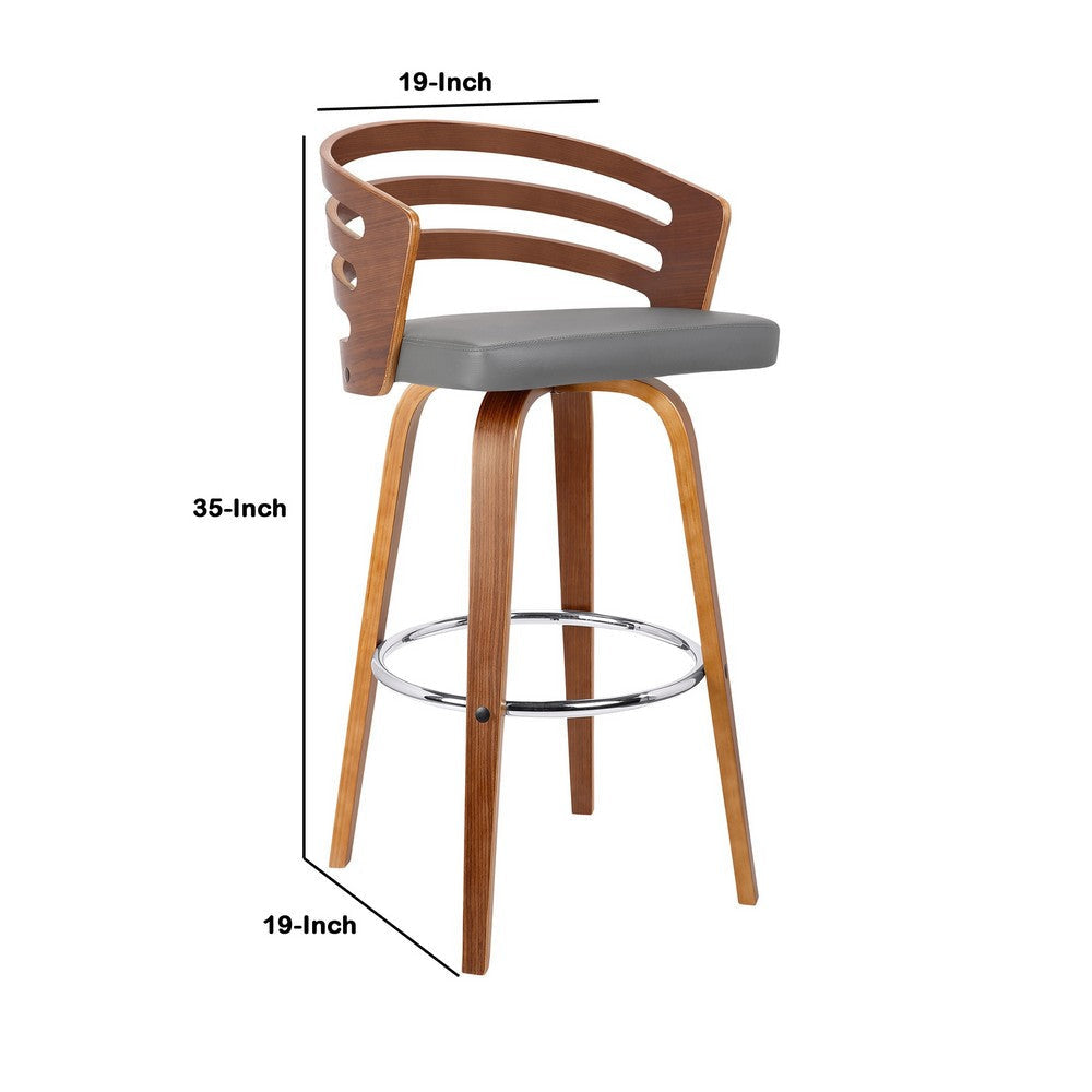 Leatherette Swivel Wooden Counter Stool with Curved Back Brown and Gray By Casagear Home BM214508