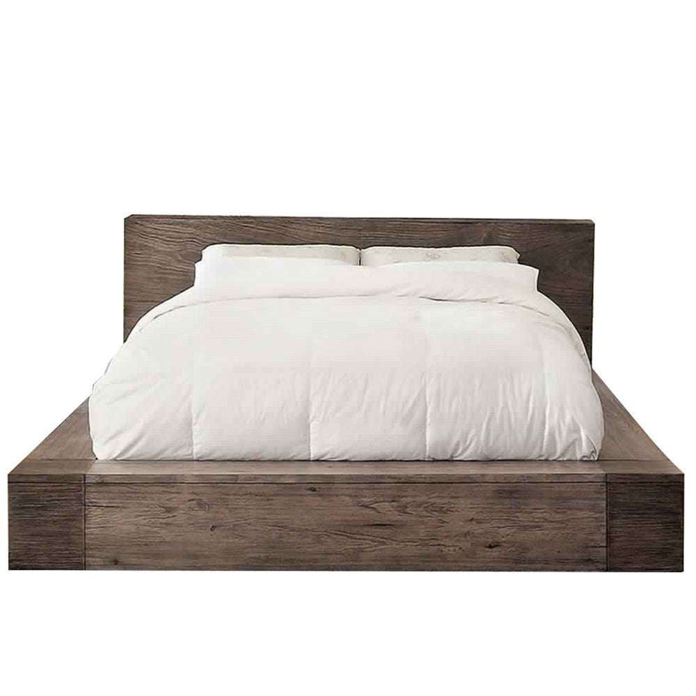 Transitional Style Wooden California King Size Bed with Grain Details,Brown By Casagear Home