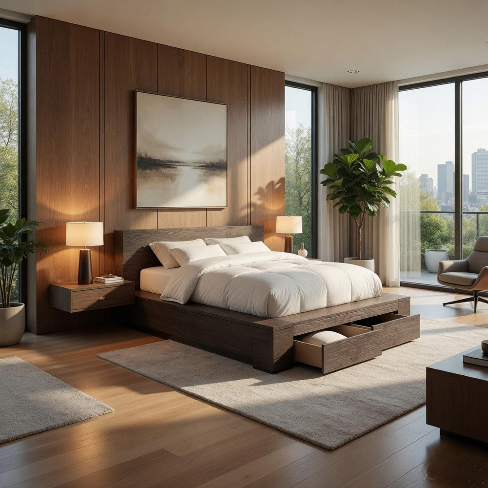 California King Bed | Transitional Style | 2 Drawers | Brown