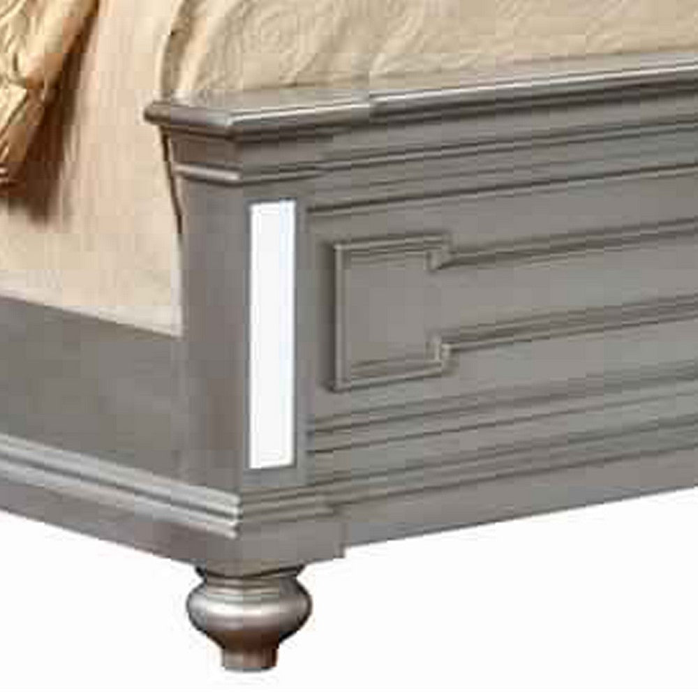 California King Bed with Mirror Paneled Headboard and Footboard Silver BM214541
