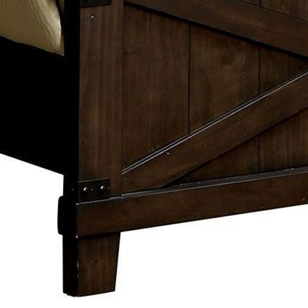 California King Bed with Plank Style X Shaped Details Dark Brown BM214570