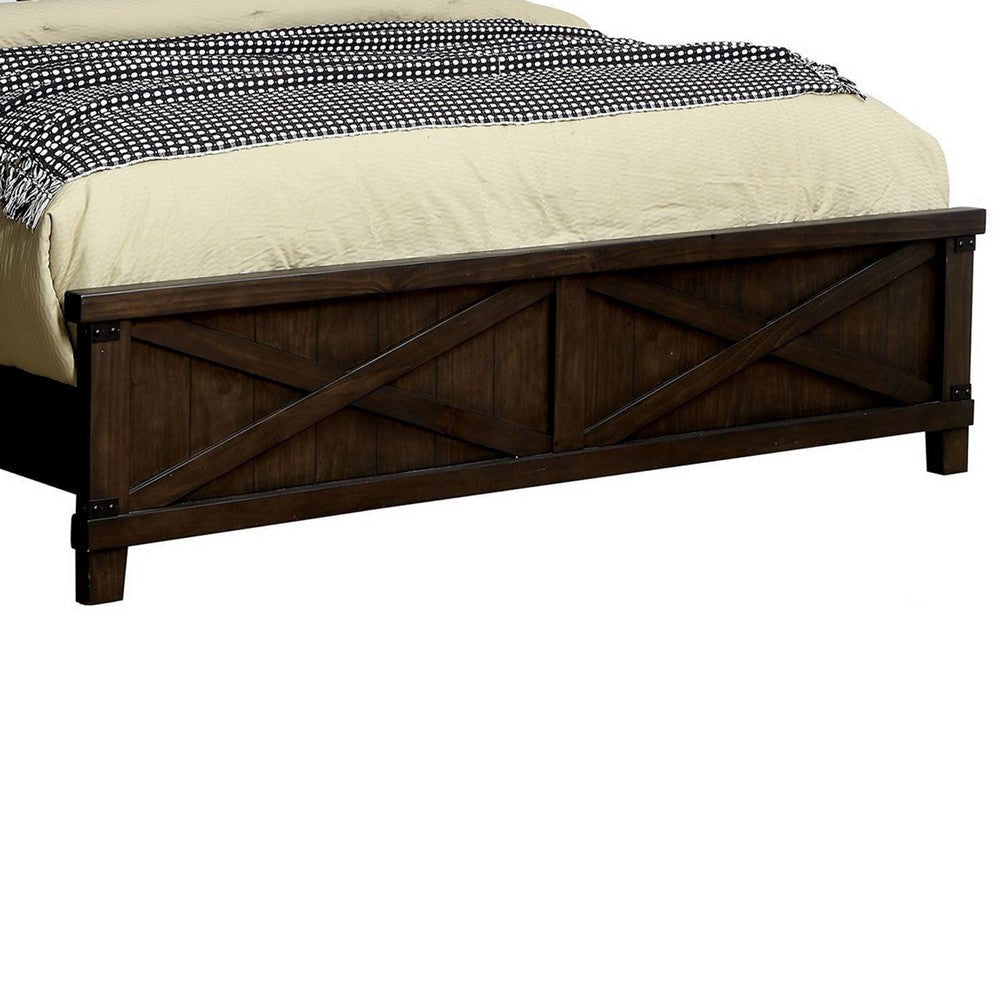California King Bed with Plank Style X Shaped Details Dark Brown BM214570