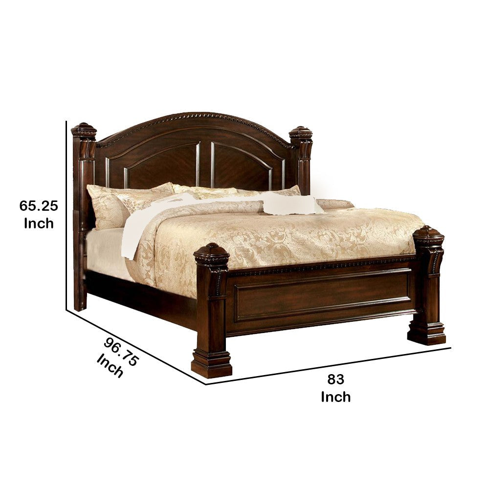 Eastern King Bed with Paneled Details and Camelback Headboard Brown By Casagear Home BM214593