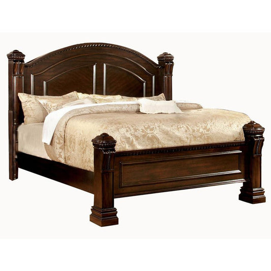 Eastern King Bed with Paneled Details and Camelback Headboard, Brown By Casagear Home