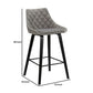 26 Inch Velvet Upholstered Diamond Tufted Wood Leg Barstool, Gray and Black By Casagear Home