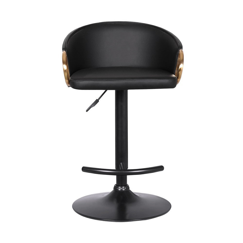 Adjustable Leatherette Swivel Barstool with Arched Seat Black and Gold BM214650