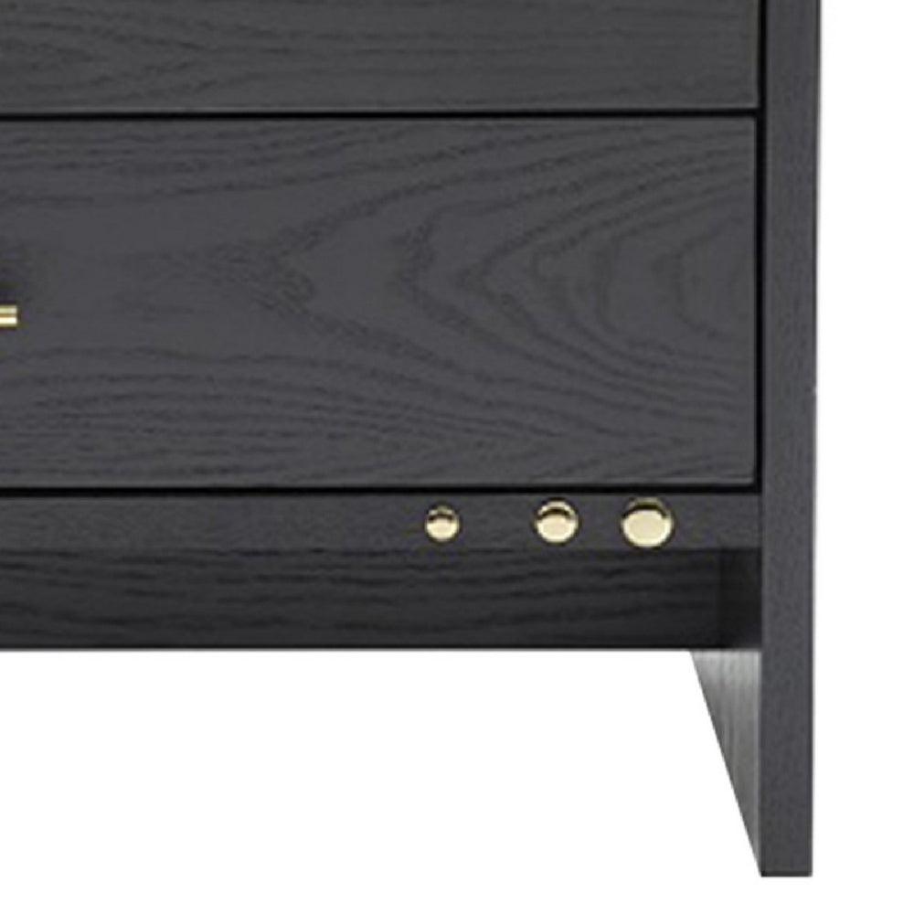 2 Drawer Wooden Nightstand with Brass Handles, Gray By Casagear Home