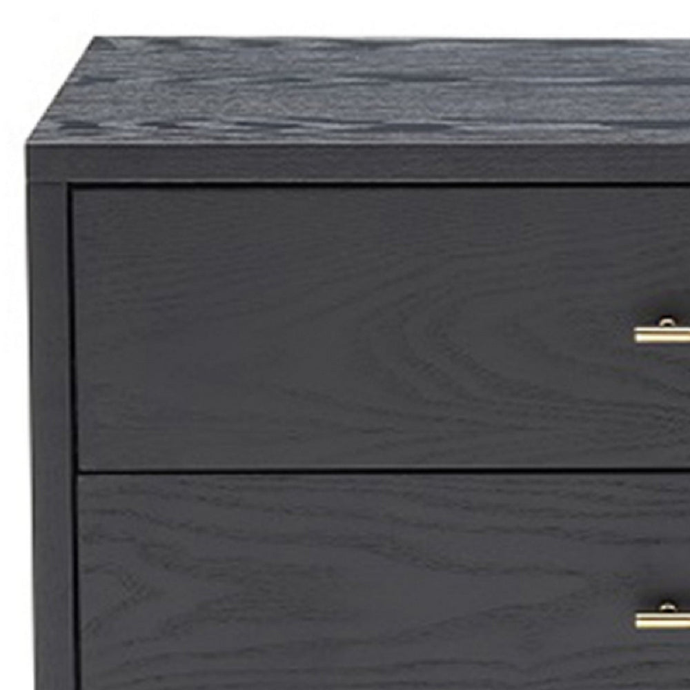 2 Drawer Wooden Nightstand with Brass Handles, Gray By Casagear Home