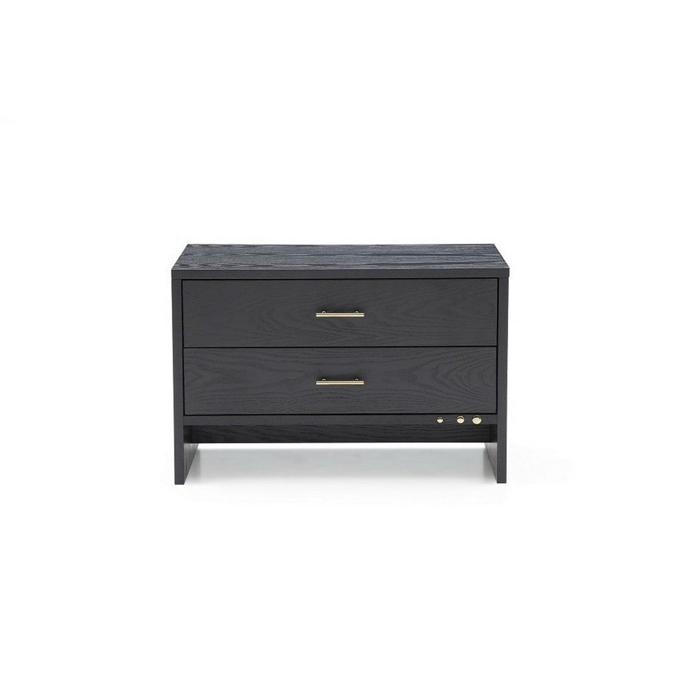 2 Drawer Wooden Nightstand with Brass Handles Gray By Casagear Home BM214755