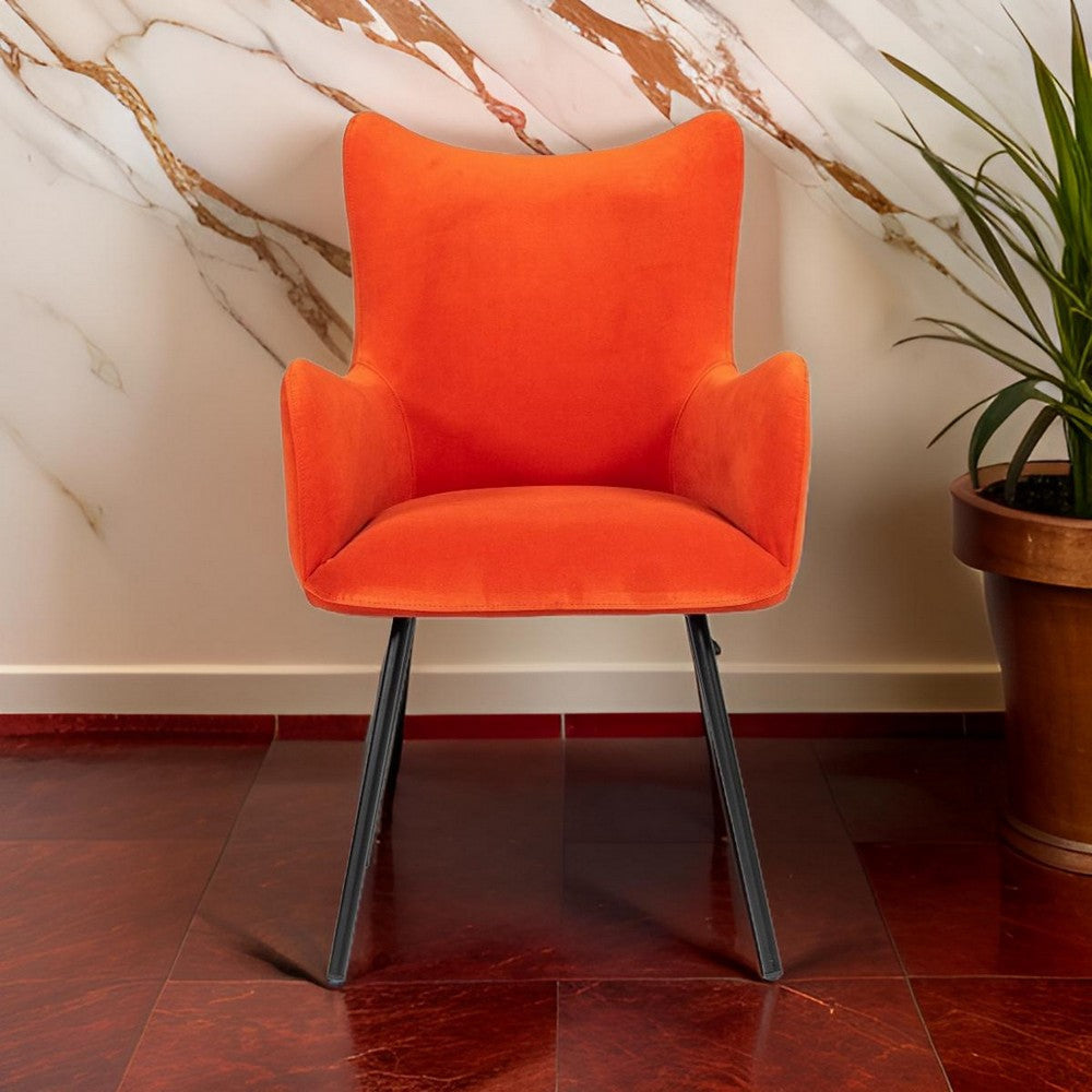 Fabric Upholstered Dining Chair with Winged Back, Orange By Casagear Home