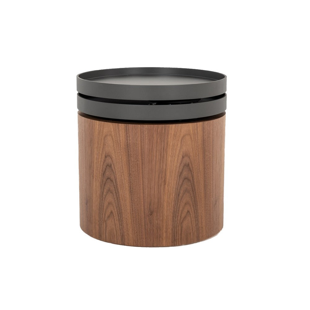 End Table | Cylindrical Wood | Swivel Tray Top | 18" | Brown & Black