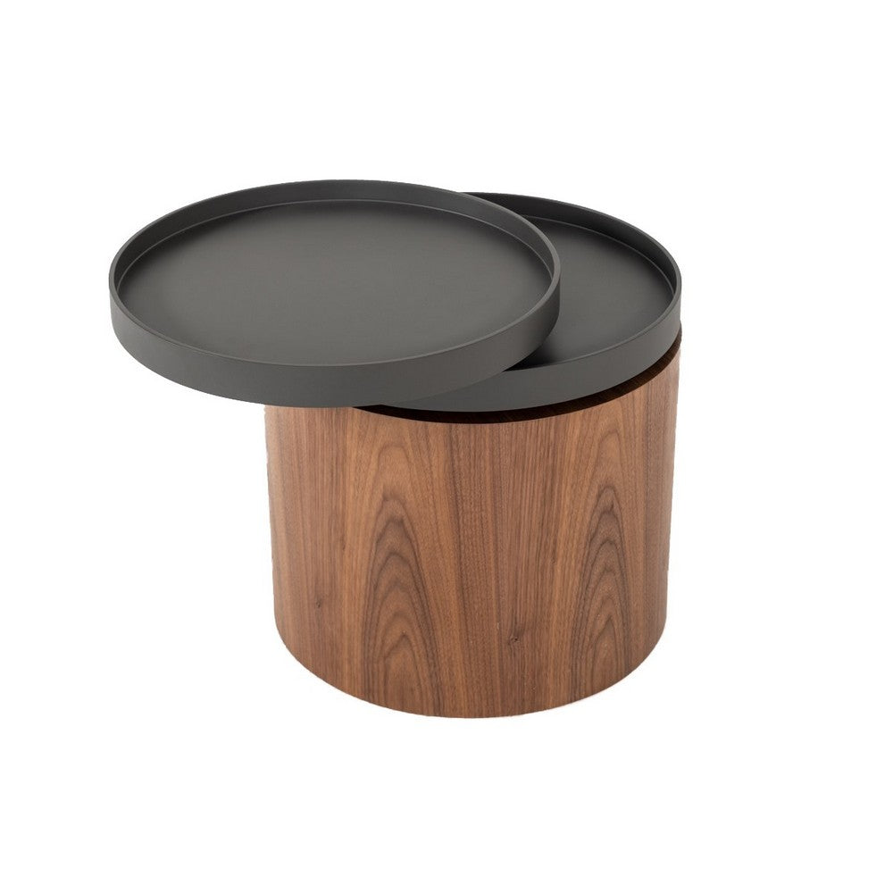 End Table | Cylindrical Wood | Swivel Tray Top | 18" | Brown & Black