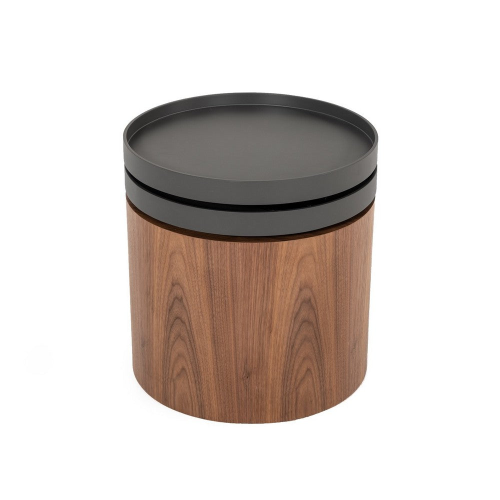 End Table | Cylindrical Wood | Swivel Tray Top | 18" | Brown & Black