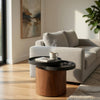 End Table | Cylindrical Wood | Swivel Tray Top | 18" | Brown & Black