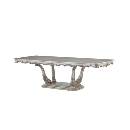 Traditional Style Dining Table with Scrolled Floral Motifs, Cream