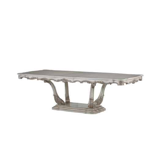 Traditional Style Dining Table with Scrolled Floral Motifs, Cream