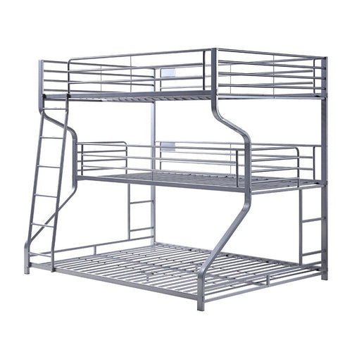 Industrial 3 Tier Bunk Bed with Curved Metal Frame and Guardrails, Silver