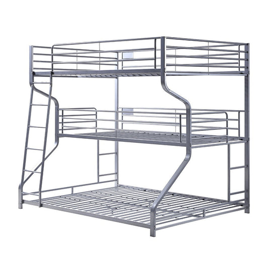 Industrial 3 Tier Bunk Bed with Curved Metal Frame and Guardrails, Silver