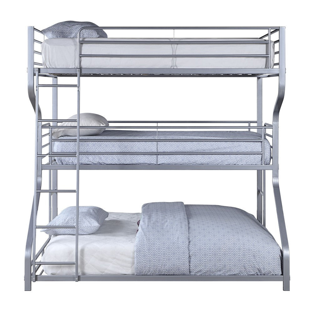 Industrial 3 Tier Bunk Bed with Curved Metal Frame and Guardrails Silver BM214895