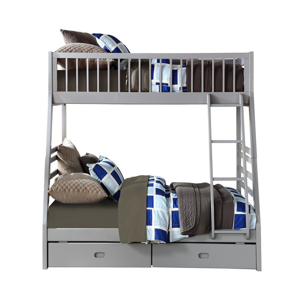 Transitional Twin Size Bunk Bed with Vertical Slats and Angled Ladder,Gray BM214898
