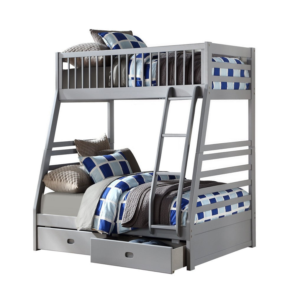Transitional Twin Size Bunk Bed with Vertical Slats and Angled Ladder,Gray BM214898