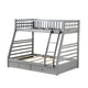 Transitional Twin Size Bunk Bed with Vertical Slats and Angled Ladder,Gray