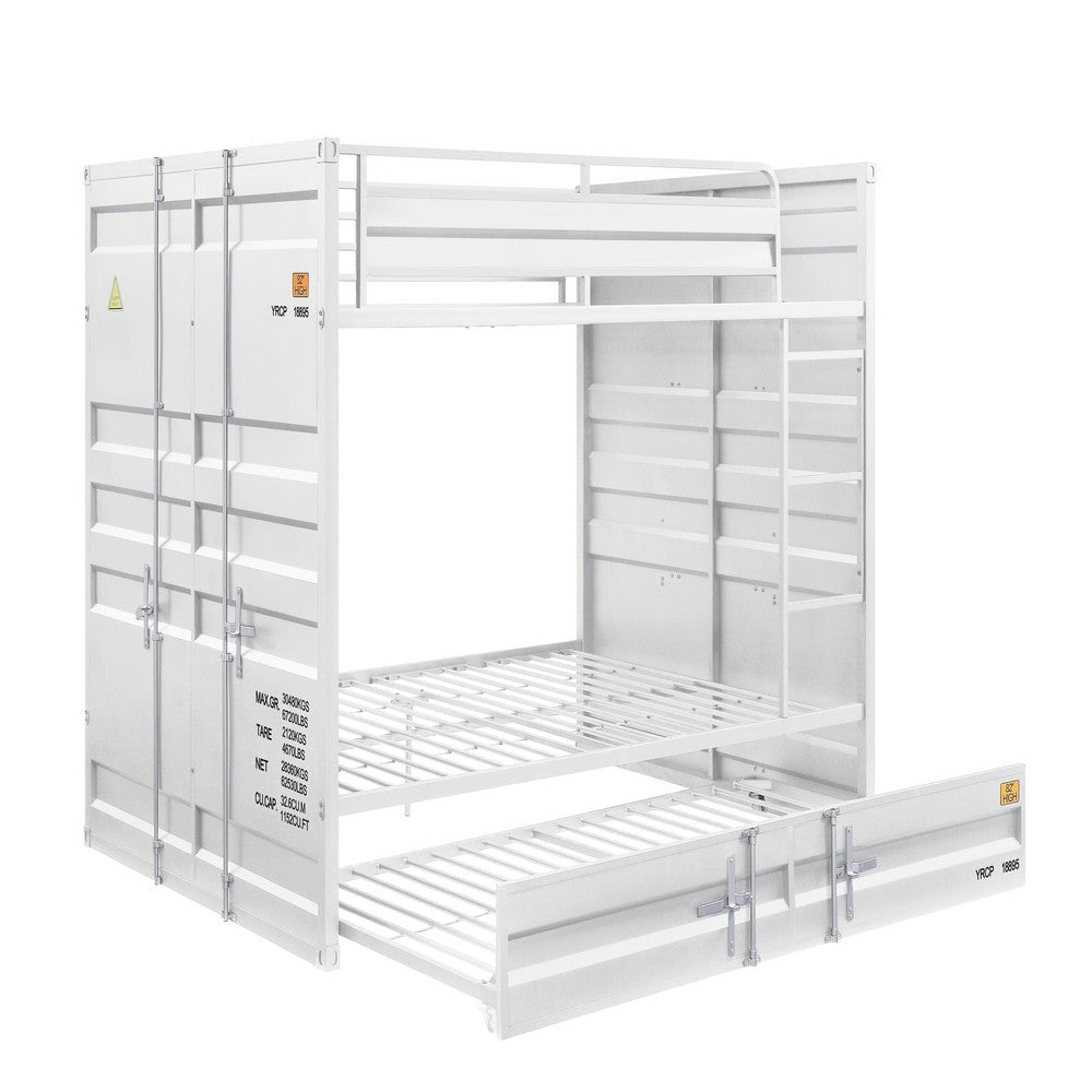 Industrial Style Full Size Bunk Bed with Recessed Panel Design White
