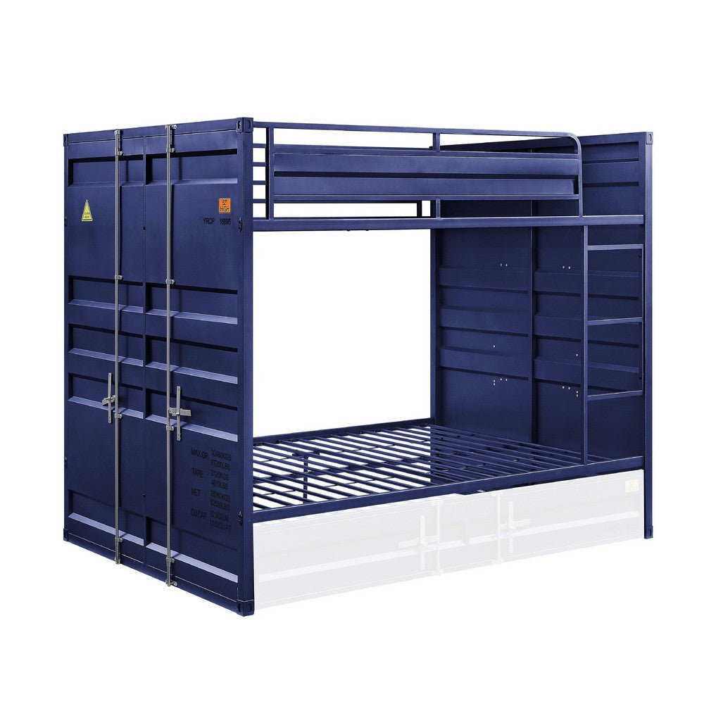 Industrial Style Full Size Bunk Bed With Recessed Panel Design Blue