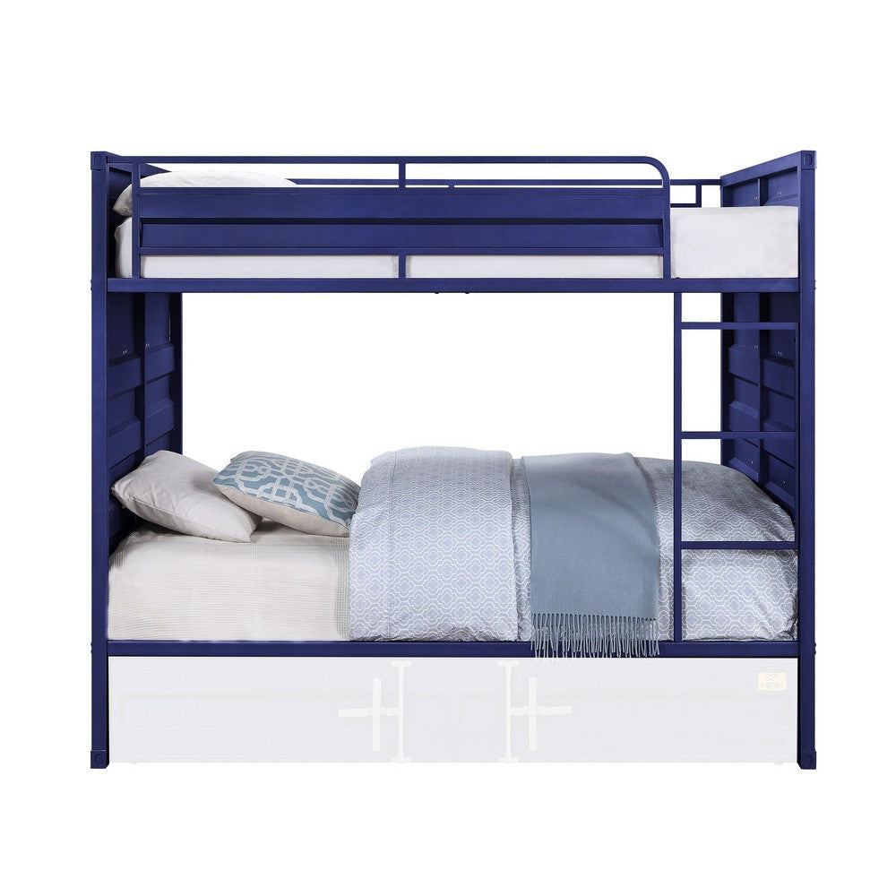 Industrial Style Full Size Bunk Bed With Recessed Panel Design Blue