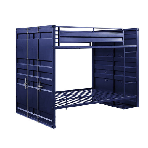 Industrial Style  Full Size Bunk Bed With Recessed Panel Design, Blue