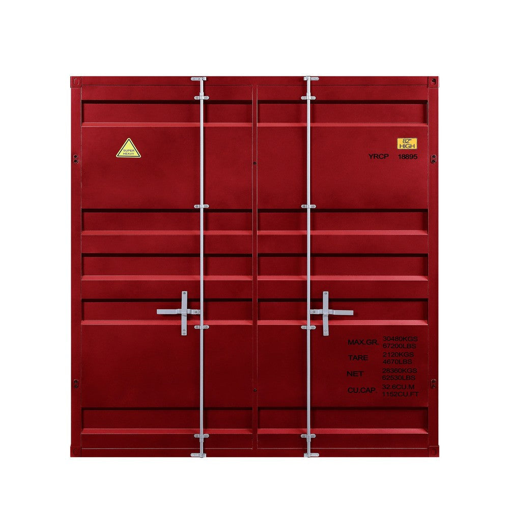 Industrial Style Full Size Bunk Bed with Recessed Panel Design Red