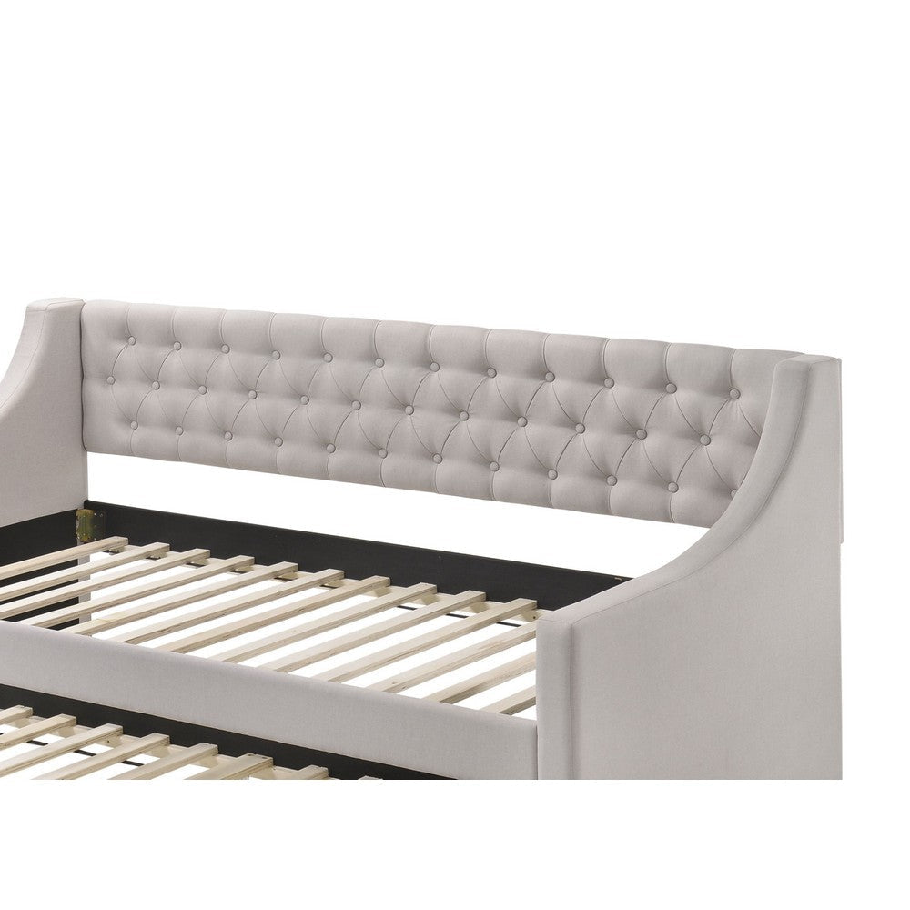 Fabric Twin Size Daybed with Button Tufted Back and Sloped Arms,Light Gray By Casagear Home BM214910